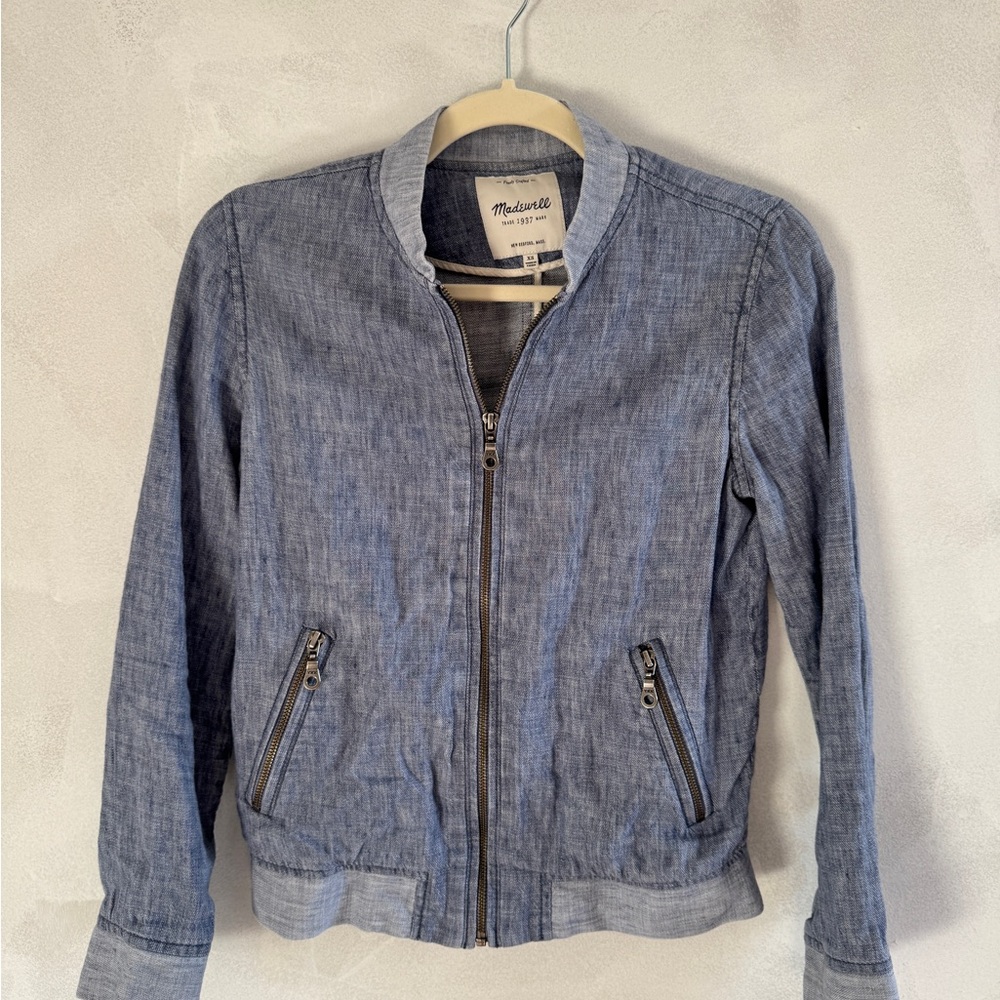 Madewell - Denim Linen Bomber Jacket - Size XS